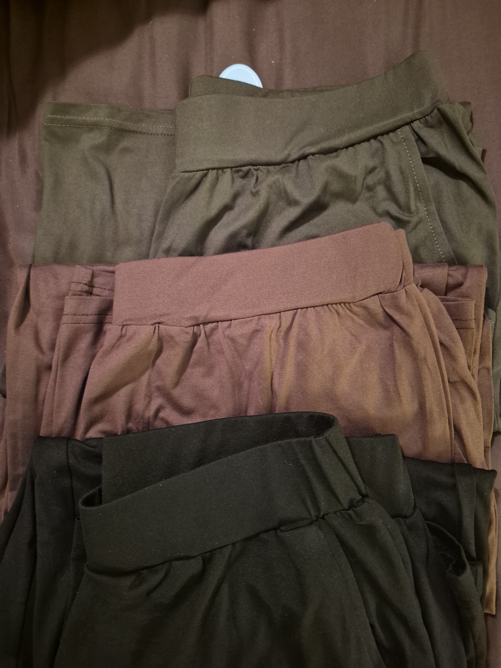 3-Pair Stretch Open Leg Yoga Pants, Joggers Brown, Olive, Black Women Size L NWT